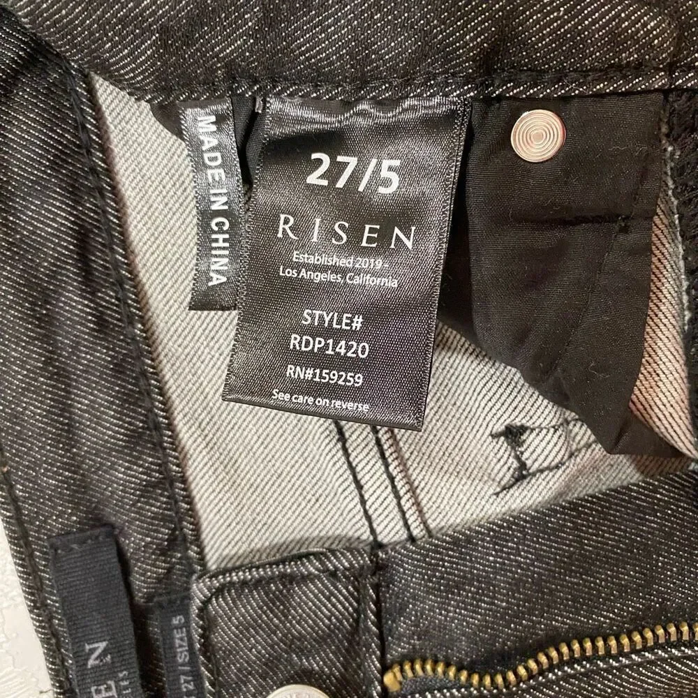 Risen Mid Rise Raw Hem Skinny Jeans Black Wash Size 27/5